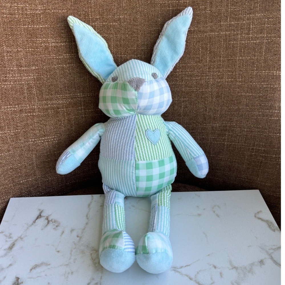 Pottery Barn Kids PBK Patchwork Plaid Seersucker Bunny Rabbit Stuffed Animal 16"